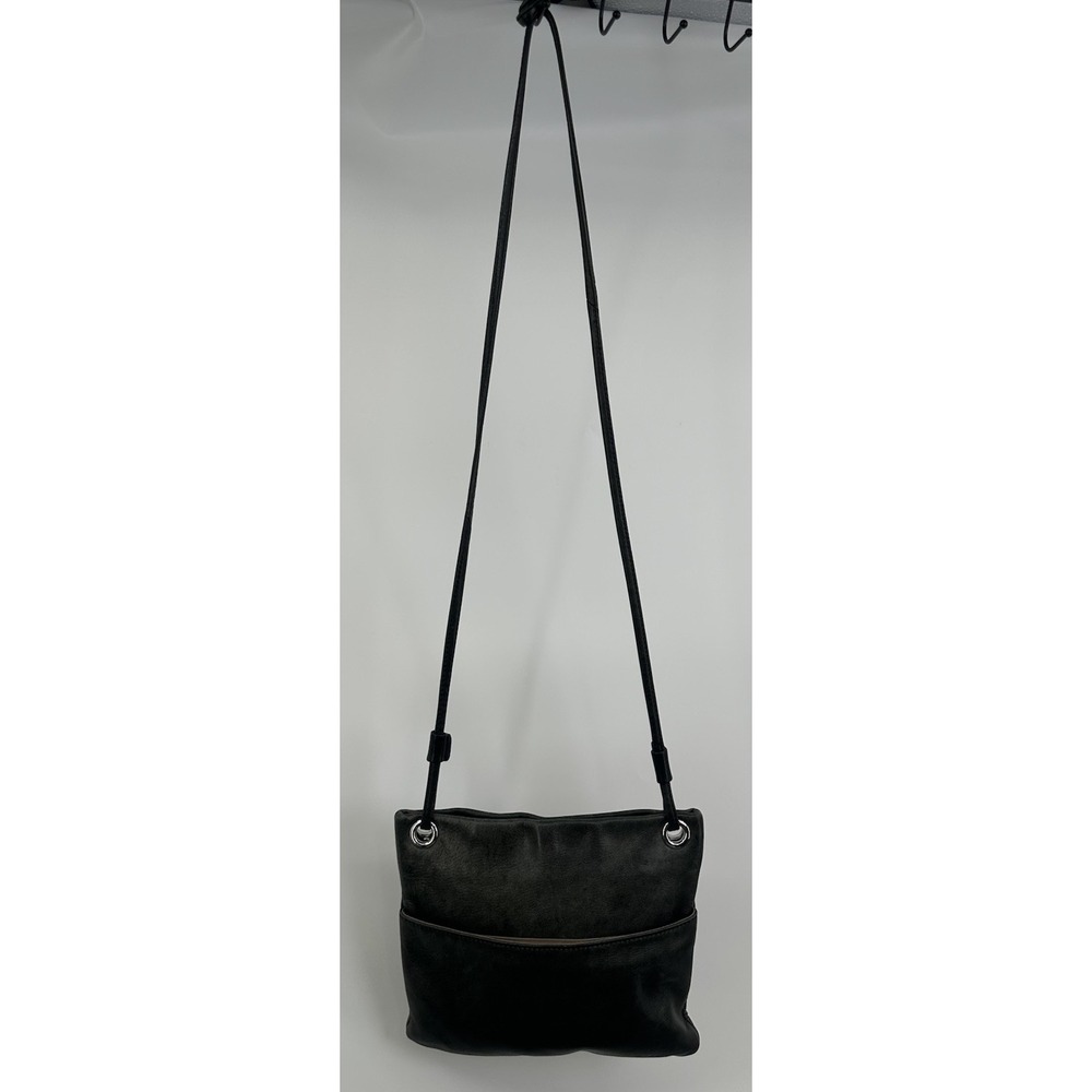MARGOT New‎ York Black Leather Slim Small Crossbody Bag Zipper Purse 9x8" - Picture 2 of 14